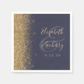 Moderne Dunkelblau-Gold-Glitzer-Edge-Hochzeit Serviette (Vorderseite)
