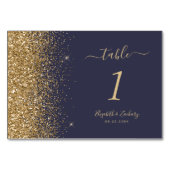 Moderne Dunkelblau-Gold-Glitzer-Edge-Hochzeit Tischnummer (Rückseite)