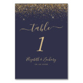 Moderne Dunkelblau-Gold-Glitzer-Edge-Hochzeit Tischnummer (Vorderseite)