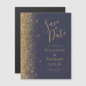 Moderne Dunkelblau-Gold-Save the Date-Magnetkarte Magnetkarte (Vorne/Hinten)
