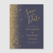 Moderne Dunkelblau-Gold-Save the Date-Magnetkarte Magnetkarte (Vorderseite)