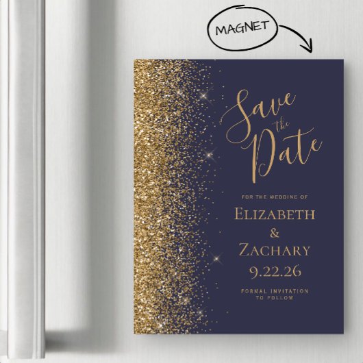 Moderne Dunkelblau-Gold-Save the Date-Magnetkarte Magnetkarte
