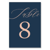 Moderne Dunkelblau- und Rose-Goldhochzeit Tischnummer (Rückseite)