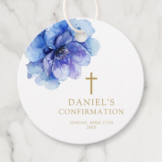 Moderne dunkelblaue Aquarellfarben - Blumenbestäti Geschenkanhänger (Vorderseite)