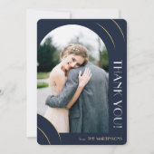 Moderne Dunkelblaue Foto Hochzeit Dankeskarte (Vorderseite)