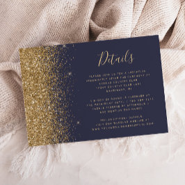 Moderne dunkelblaue Gold Glitzer Edge Hochzeitdeta Begleitkarte