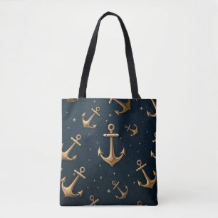Moderne dunkelblaue goldene Anker Nahtloses Muster Tasche