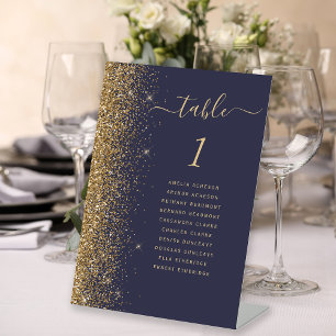 Moderne dunkelblaue goldene Glitter-Hochzeitstisch Sockelschild