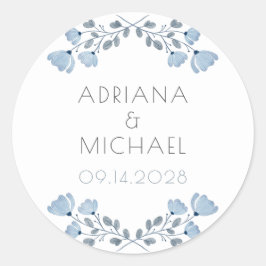 Moderne, dunkelblaue, graue Blumenhochzeit Runder Aufkleber