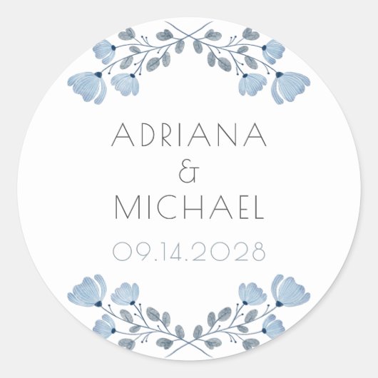 Moderne, dunkelblaue, graue Blumenhochzeit Runder Aufkleber (Vorderseite)