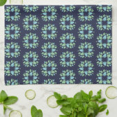 Moderne dunkelblaue grüne Blumengestaltung Geschirrtuch (Gefaltet)