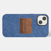 Moderne dunkelblaue Jeans-Textur mit Lederpatch iPhone Hülle (Rückseite (Horizontal))