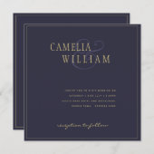 Moderne dunkelblaue Lila Hochzeitseinladung (Vorne/Hinten)