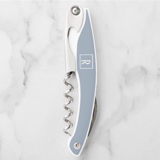 Moderne dunkelblaue Monogramm-Flasche Kellnermesser (Vorderseite)