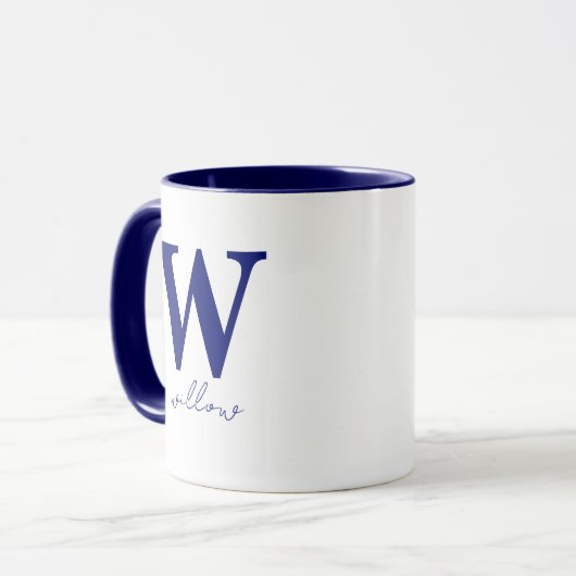 Moderne dunkelblaue Personalisierte Monogramm-Tass Tasse (Vorderseite Links)