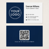 Moderne dunkelblaue QR-Code-Visitenkarte (Vorne & Hinten)