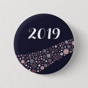 Moderne dunkelblaue, rosa und weiße Schneeflocken Button