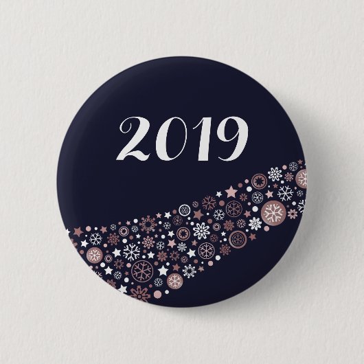 Moderne dunkelblaue, rosa und weiße Schneeflocken  Button (Vorderseite)