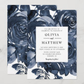 Moderne dunkelblaue Rose Bouquet Wedding Einladung (Vorne/Hinten)