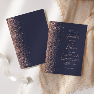 Moderne dunkelblaue Rose Gold Glitzer Edge Wedding Einladung