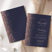 Moderne Dunkelblaue Rose Gold Glitzer Edge Wedding Einladung
