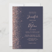 Moderne dunkelblaue Rose Gold Glitzer Edge Wedding Einladung (Vorderseite)