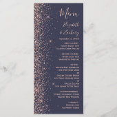 Moderne Dunkelblaue Rose Gold Glitzer Edge Wedding Menükarte (Vorderseite)