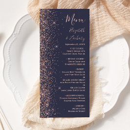 Moderne Dunkelblaue Rose Gold Glitzer Edge Wedding Menükarte