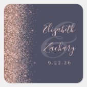 Moderne Dunkelblaue Rose Gold Glitzer Edge Wedding Quadratischer Aufkleber (Vorderseite)