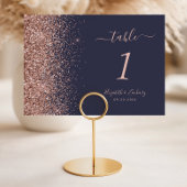 Moderne Dunkelblaue Rose Gold Glitzer Edge Wedding Tischnummer