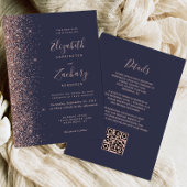 Moderne Dunkelblaue Rose Gold Glitzer QR Code Hoch Einladung
