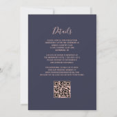 Moderne Dunkelblaue Rose Gold Glitzer QR Code Hoch Einladung (Rückseite)
