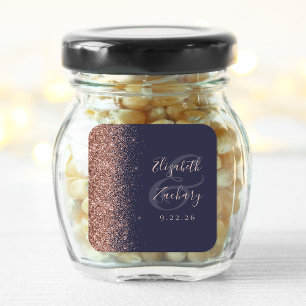 Moderne dunkelblaue Roségold-Glitterrand-Hochzeit Quadratischer Aufkleber
