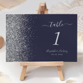 Moderne dunkelblaue Silber Glitzer Edge Wedding Tischnummer