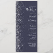 Moderne dunkelblaue silberne Glitter-Hochzeit Programm (Vorderseite)