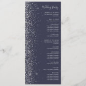 Moderne dunkelblaue silberne Glitter-Hochzeit Programm (Rückseite)