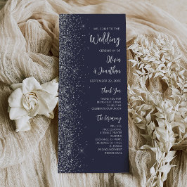 Moderne dunkelblaue silberne Glitter-Schrift Hochz