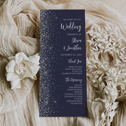 Moderne dunkelblaue silberne Glitter-Schrift Hochz