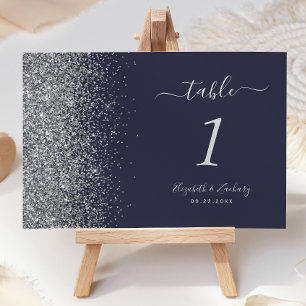 Moderne dunkelblaue silberne Glitterrand-Hochzeit Tischnummer