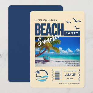 Moderne dunkelblaue Strandparty Einladung