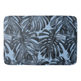 Moderne dunkelblaue tropische Palme-Blätter Badematte