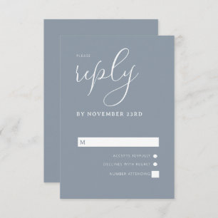 Moderne, dunkelblaue und weiße, einfache Hochzeit RSVP Karte