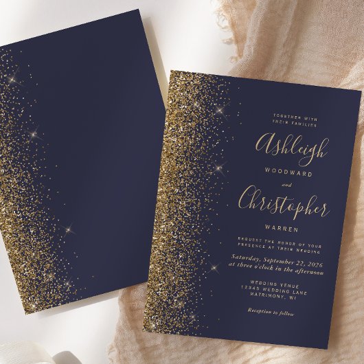 Moderne Dunkelblauer Glitzer Hochzeit Einladung