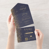 Moderne Dunkelblauer Glitzer QR Code Hochzeit All In One Einladung (Abreißen)