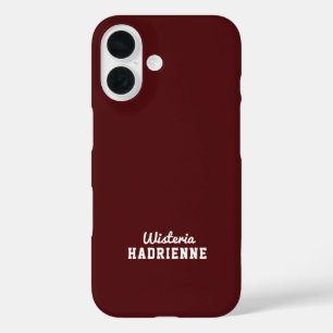 Moderne dunkelburgunderrote Sport-Monogramm-Name iPhone 16 Hülle