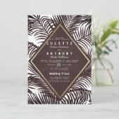 Moderne, dunkelburgundische Palme Hochzeit Einladung (Stehend Vorderseite)
