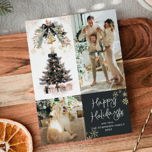 Moderne Dunkelgoldene Schwarze Bow Happy Holidays  Feiertagskarte