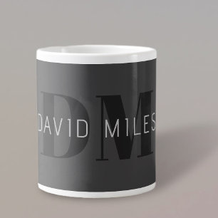 Moderne Dunkelgrau- und Schwarze editierbare Namen Jumbo-Tasse