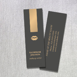 Moderne dunkelgraue Imitate Gold Lips Makeup Artis Mini Visitenkarte