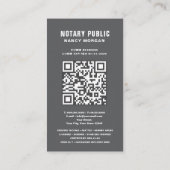 Moderne dunkelgraue Monogramm-Notar-QR-Code Visitenkarte (Rückseite)